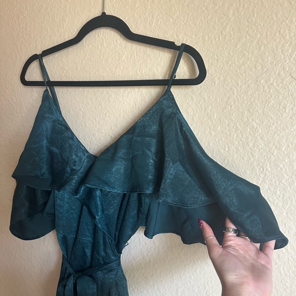 Lulu's Emerald Green Ruffle Cold-Shoulder Maxi Dress - Picture 5 of 15